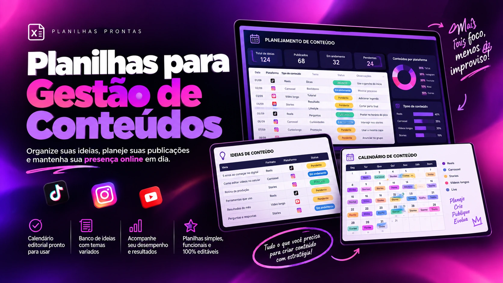 Planilhas para gestão de conteúdos
